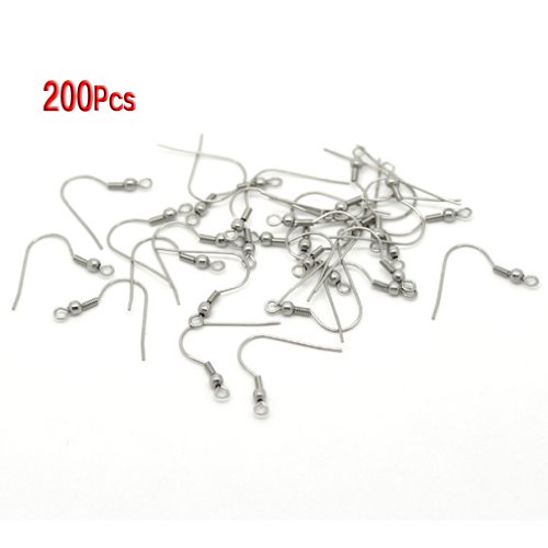 Lot 200 crochets d'oreilles 18 mm boules argentées pour bijoux Fimo