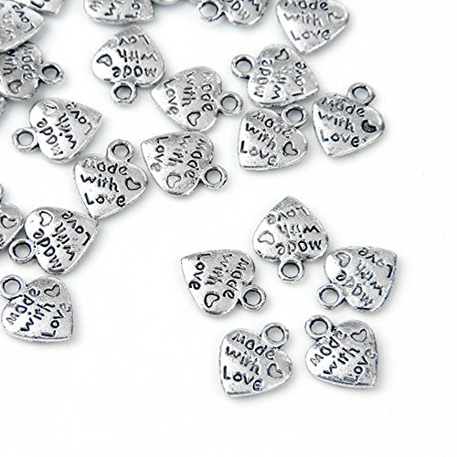 Lot 50 breloques coeur argentées 9 mm pour bijoux Fimo