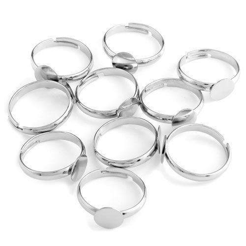 Lot 10 supports bague plateau 8 mm argentés pour bijoux Fimo